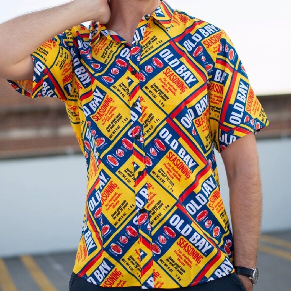 Old Bay Can Logo Hawaiian Style Dress Shirt - NEW Fast Ship - Picture 1 of 5
